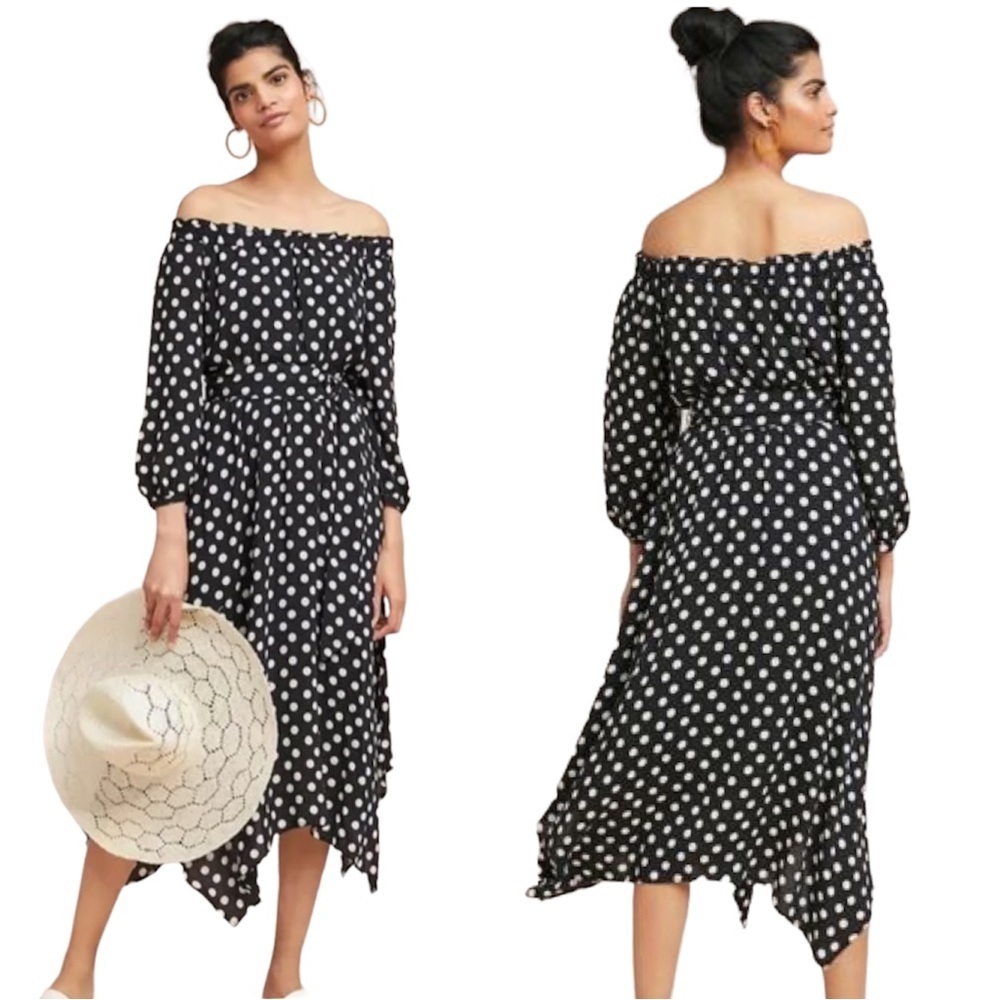 Maeve by Anthropologie Polka Dot Off The Shoulder Dress